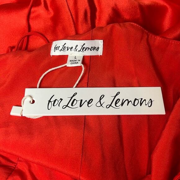 For Love & Lemons Anisa Silk Fringe Ruched Draped Red Midi Dress Size Large - Picture 11 of 12